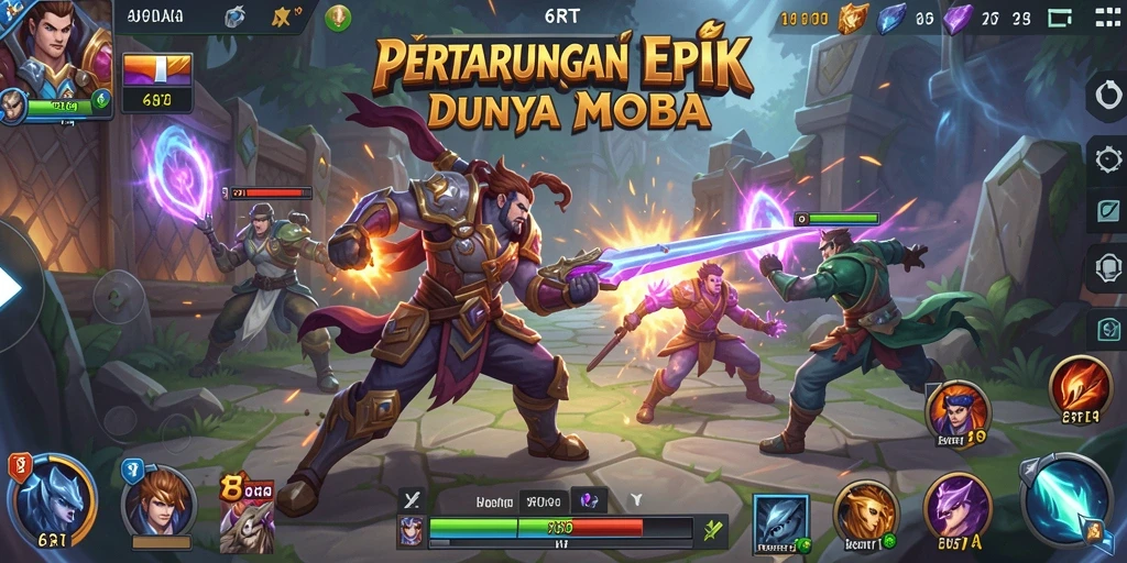 Screenshot utama 6RT menunjukkan gameplay menegangkan dalam pertarungan MOBA.