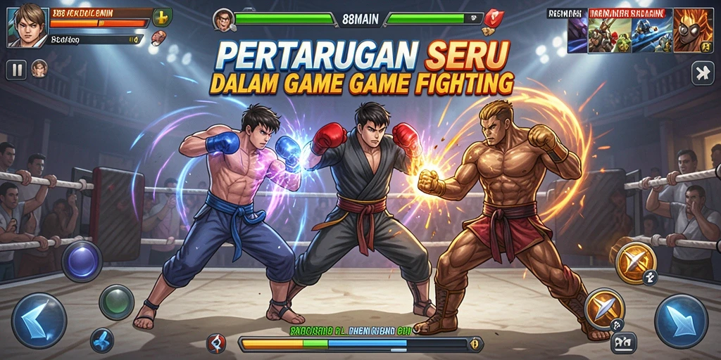Screenshot menunjukkan pertarungan seru di <strong>88MAIN</strong> dengan efek visual menakjubkan.