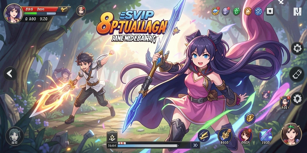 Screenshot gameplay 8SVIP menampilkan aksi pertarungan karakter Anime.