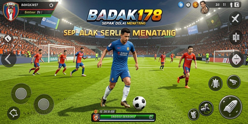 Tampilan gameplay seru di lapangan sepak bola BADAK178.