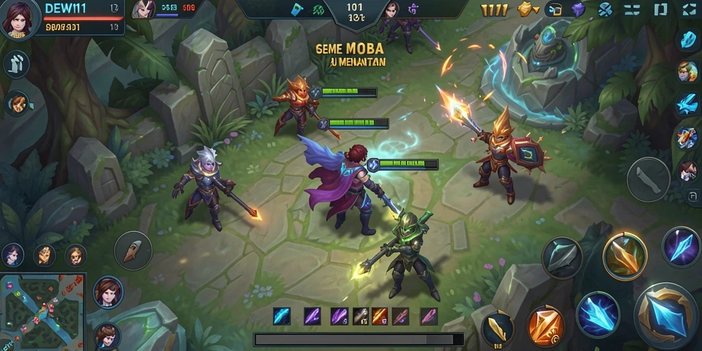 Screenshot DEWI11 menampilkan pertarungan seru di arena MOBA.