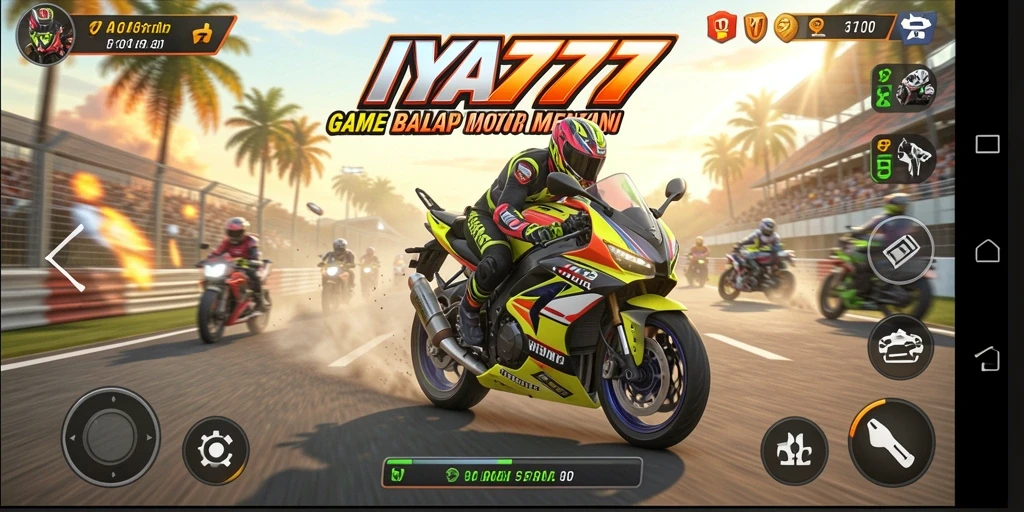 Tampilan gameplay seru IYA777 dalam balapan motor.