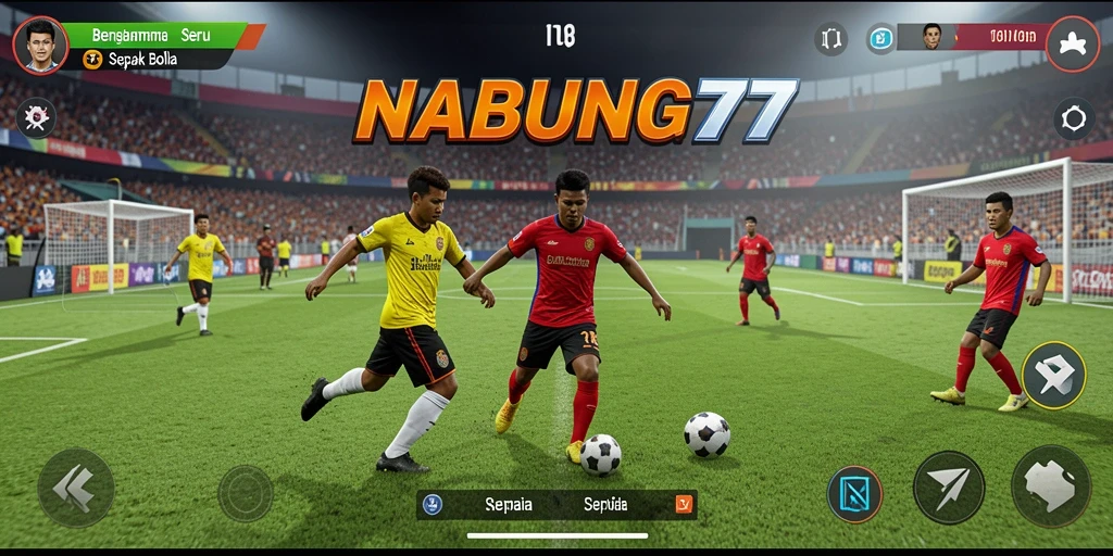 Tampilan gameplay menarik dari NABUNG77 dengan aksi sepak bola seru.