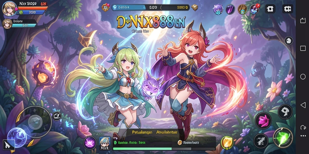 Tampilan gameplay NX888 dengan karakter anime yang dinamis.