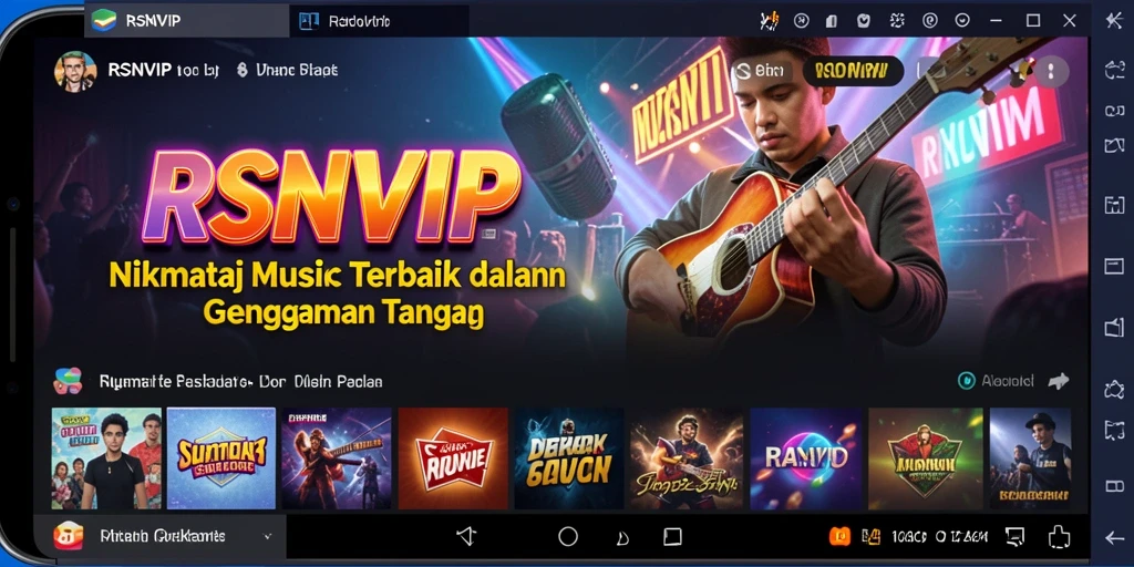 Screenshot RSNVIP menampilkan tampilan antarmuka pengguna yang menarik dengan berbagai lagu.