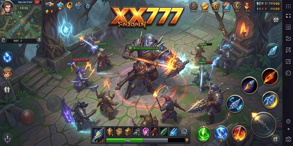 Screenshot XXX777 menampilkan aksi pertempuran seru dalam strategi SLG.
