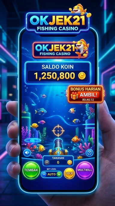 Tampilan utama aplikasi okjek21 dengan menu akses cepat.